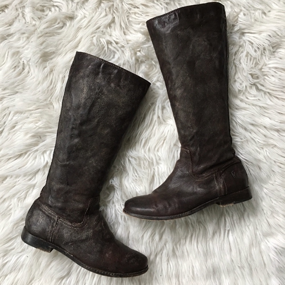 Frye Anna Inside Zip Chocolate Knee High Boots